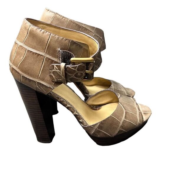 Coach Maze Embossed Croc Peep Toe Platform Heels - Picture 7 of 13